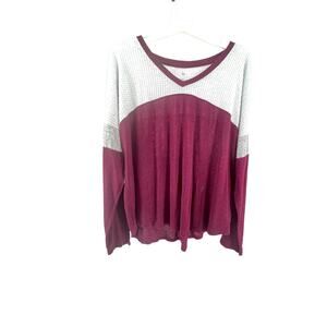 SO Burgundy Color Block Long Sleeve Cozy Tee Women's Size XXL